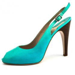 مملوكة مسبقًا Salvatore Ferragamo Turquoise Embossed Peep Toe Slingback Sandals Size 39.5