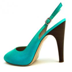 مملوكة مسبقًا Salvatore Ferragamo Turquoise Embossed Peep Toe Slingback Sandals Size 39.5