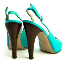مملوكة مسبقًا Salvatore Ferragamo Turquoise Embossed Peep Toe Slingback Sandals Size 39.5