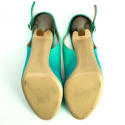 مملوكة مسبقًا Salvatore Ferragamo Turquoise Embossed Peep Toe Slingback Sandals Size 39.5