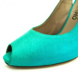 مملوكة مسبقًا Salvatore Ferragamo Turquoise Embossed Peep Toe Slingback Sandals Size 39.5