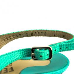 مملوكة مسبقًا Salvatore Ferragamo Turquoise Embossed Peep Toe Slingback Sandals Size 39.5