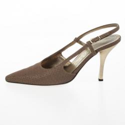 Pre Owned Salvatore Ferragamo Gold Pointed Toe Slingback Sandals Size 37.5