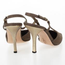 Pre Owned Salvatore Ferragamo Gold Pointed Toe Slingback Sandals Size 37.5