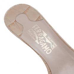 Salvatore Ferragamo Beige Croc Embossed Glory Bow Slides Size 40