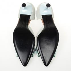 مملوكة مسبقًا Salvatore Ferregamo Blue Suede Bow Pointed Toe Dórsay Kitten Heels Size 36