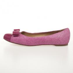 مملوكة مسبقًا Salvatore Ferragamo Pink Patent Pebbled Cap Toe Varina Ballet Flats Size 38