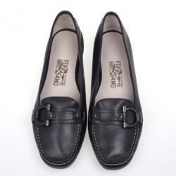 Pre Owned Salvatore Ferragamo Gancino Bit Black Leather Drivers Size 40