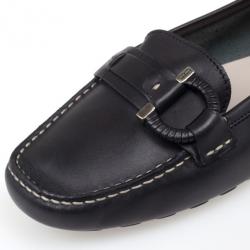 Pre Owned Salvatore Ferragamo Gancino Bit Black Leather Drivers Size 40