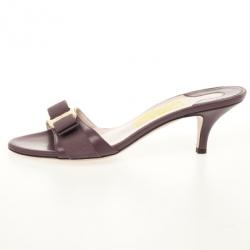 Pre Owned Salvatore Ferragamo Purple Bow Glory Slides Size 37.5