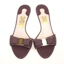 Pre Owned Salvatore Ferragamo Purple Bow Glory Slides Size 37.5
