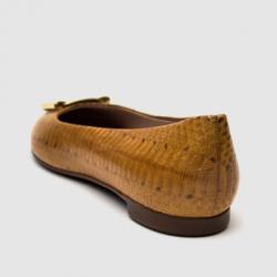 Pre Owned Salvatore Ferragamo Beige Embossed Logo Buckle 'Sun' Ballet Flats Size 40 