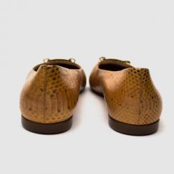 Pre Owned Salvatore Ferragamo Beige Embossed Logo Buckle 'Sun' Ballet Flats Size 40 