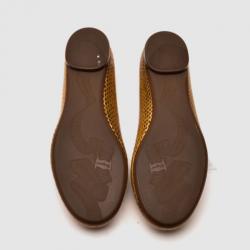 Pre Owned Salvatore Ferragamo Beige Embossed Logo Buckle 'Sun' Ballet Flats Size 40 