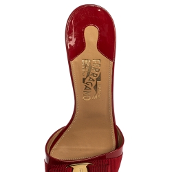 Pre Owned Salvatore Ferragamo Red Patent Leather Vara Bow Open Toe Sandals Size 39