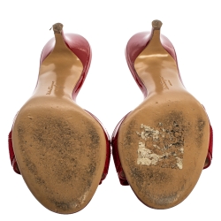 Pre Owned Salvatore Ferragamo Red Patent Leather Vara Bow Open Toe Sandals Size 39