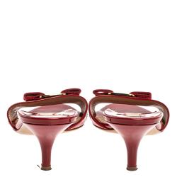 Pre Owned Salvatore Ferragamo Red Patent Leather Vara Bow Open Toe Sandals Size 39