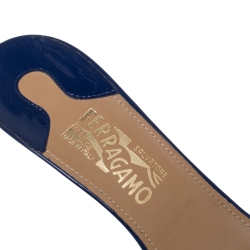 Salvatore Ferragamo Blue Patent Leather Vara Bow Open Toe Sandals Size 39