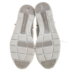 Pre Owned Salvatore Ferragamo Silver Perforated Leather Gils Sneakers Size 37.5