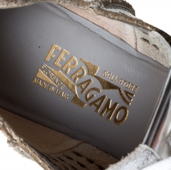 Pre Owned Salvatore Ferragamo Silver Perforated Leather Gils Sneakers Size 37.5