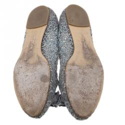 Pre Owned Salvatore Ferragamo Grey Lace Bombay Ballet Flats Size 38.5