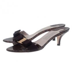 Salvatore Ferragamo Brown Glory Bow Slides Size 37