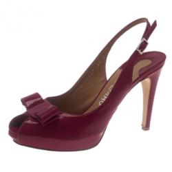Pre Owned Salvatore Ferragamo Pink Patent Bloomy Slingback Sandals Size 37