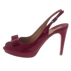 Pre Owned Salvatore Ferragamo Pink Patent Bloomy Slingback Sandals Size 37
