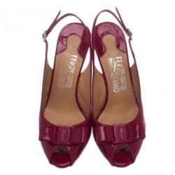 Pre Owned Salvatore Ferragamo Pink Patent Bloomy Slingback Sandals Size 37