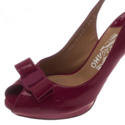 Pre Owned Salvatore Ferragamo Pink Patent Bloomy Slingback Sandals Size 37