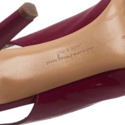 Pre Owned Salvatore Ferragamo Pink Patent Bloomy Slingback Sandals Size 37