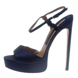 Pre Owned Salvatore Ferragamo Blue Satin Platform Sandals Size 39