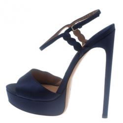 Pre Owned Salvatore Ferragamo Blue Satin Platform Sandals Size 39