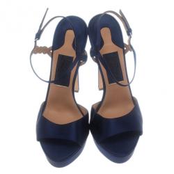 Pre Owned Salvatore Ferragamo Blue Satin Platform Sandals Size 39