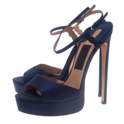 Pre Owned Salvatore Ferragamo Blue Satin Platform Sandals Size 39