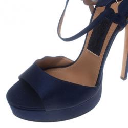 Pre Owned Salvatore Ferragamo Blue Satin Platform Sandals Size 39