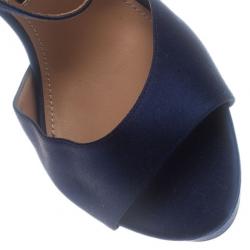 Pre Owned Salvatore Ferragamo Blue Satin Platform Sandals Size 39