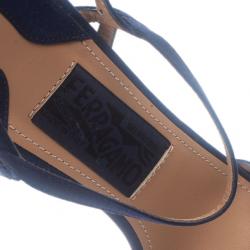 Pre Owned Salvatore Ferragamo Blue Satin Platform Sandals Size 39