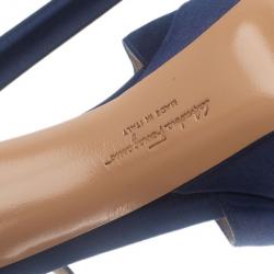 Pre Owned Salvatore Ferragamo Blue Satin Platform Sandals Size 39