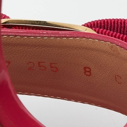 Pre Owned Salvatore Ferragamo Pink Patent Leather Vara Bow Slide Sandals Size 38.5