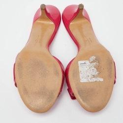 Pre Owned Salvatore Ferragamo Pink Patent Leather Vara Bow Slide Sandals Size 38.5