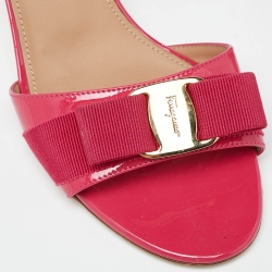 Pre Owned Salvatore Ferragamo Pink Patent Leather Vara Bow Slide Sandals Size 38.5