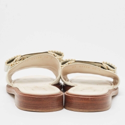 Pre Owned Salvatore Ferragamo White Leather Vara Bow Flat Slides Size 40.5
