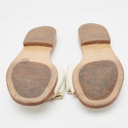 Pre Owned Salvatore Ferragamo White Leather Vara Bow Flat Slides Size 40.5