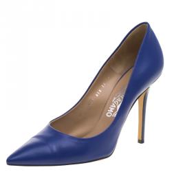 Pre Owned Salvatore Ferragamo Blue Leather Susi Pointed Toe Pumps size 40.5