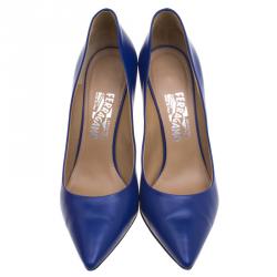 Pre Owned Salvatore Ferragamo Blue Leather Susi Pointed Toe Pumps size 40.5
