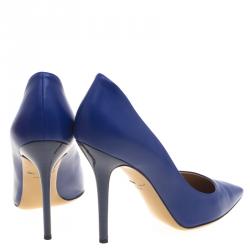 Pre Owned Salvatore Ferragamo Blue Leather Susi Pointed Toe Pumps size 40.5