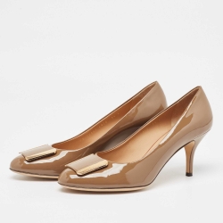 Pre Owned Salvatore Ferragamo Brown Patent Leather Round Toe Pumps Size 40