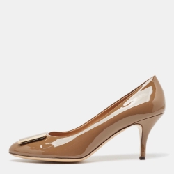 Pre Owned Salvatore Ferragamo Brown Patent Leather Round Toe Pumps Size 40