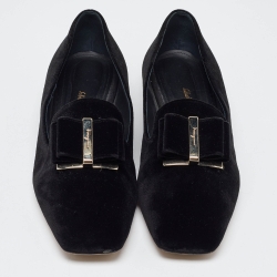 Pre Owned Salvatore Ferragamo Black Velvet Viva Bow Ballet Flats Size 39.5